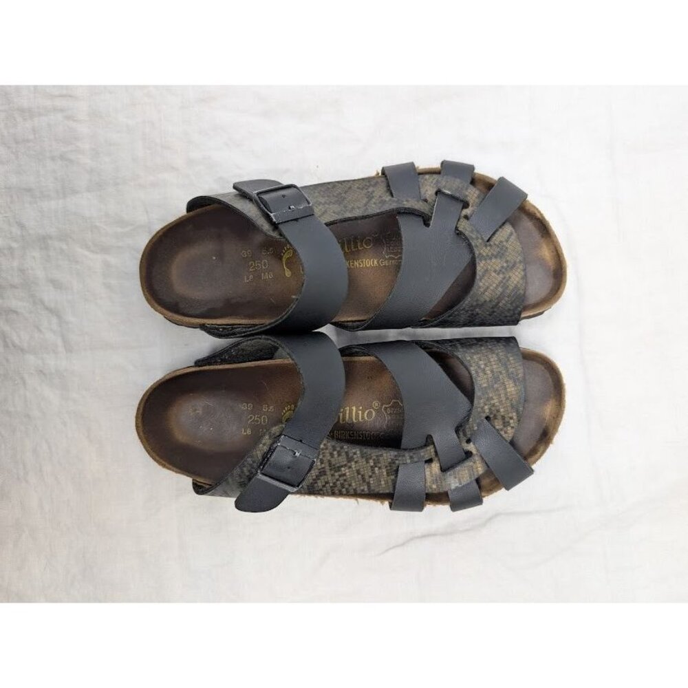 Papillio by Birkenstock size 39 slip on sandals unique straps black and gold SH1 - Picture 10 of 10